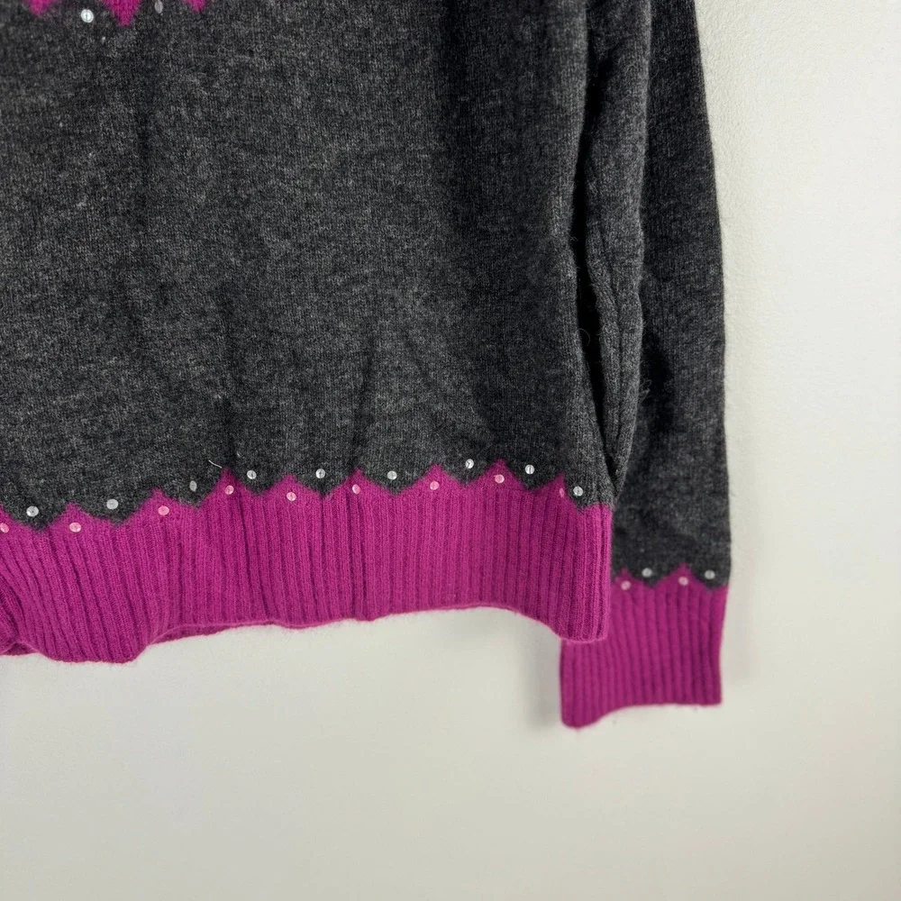 VTG! Context Wool Angora Blend Fair Isle Sequin Sweater Magenta Charcoal Gray XL